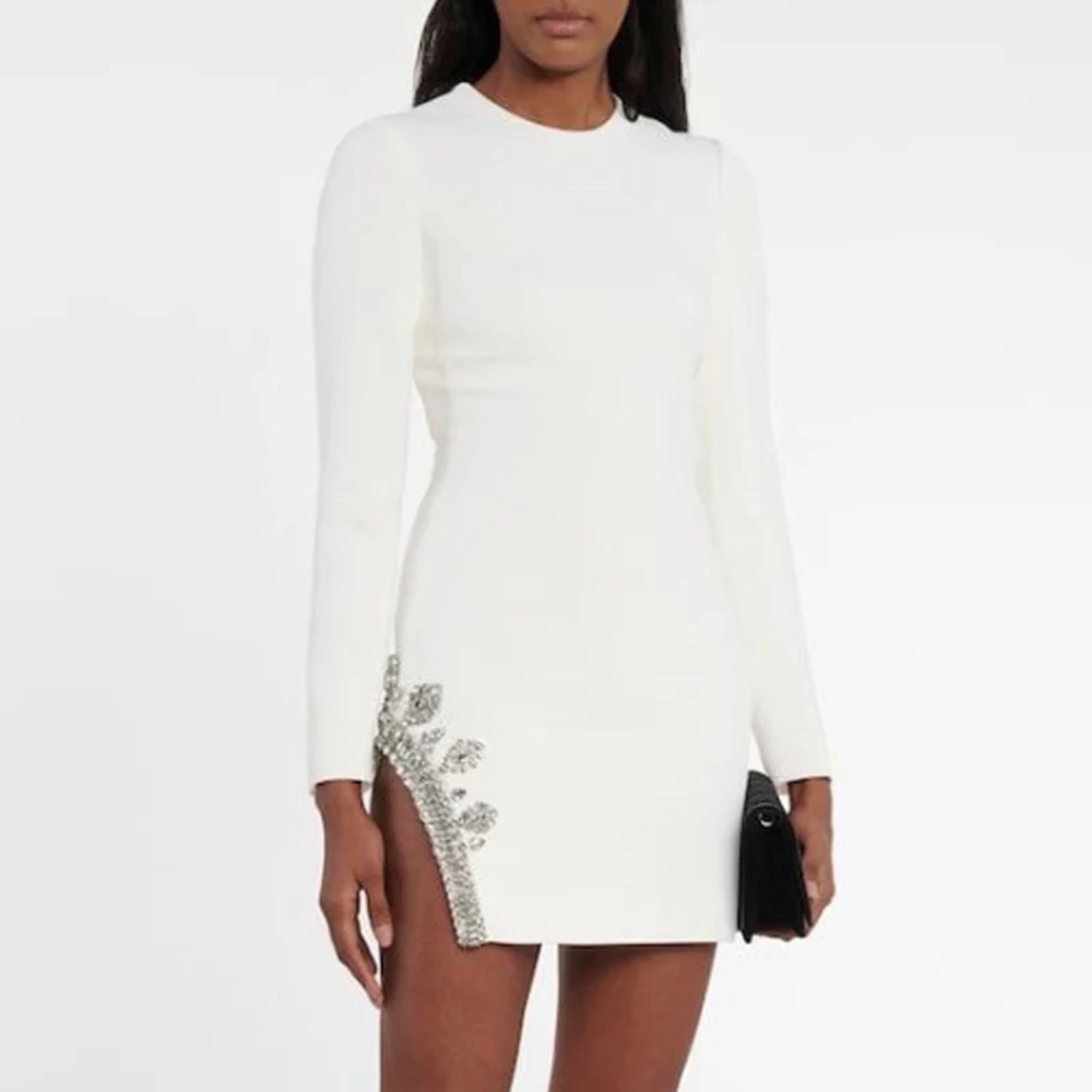 Long Sleeve Mini Dress- White Diamond